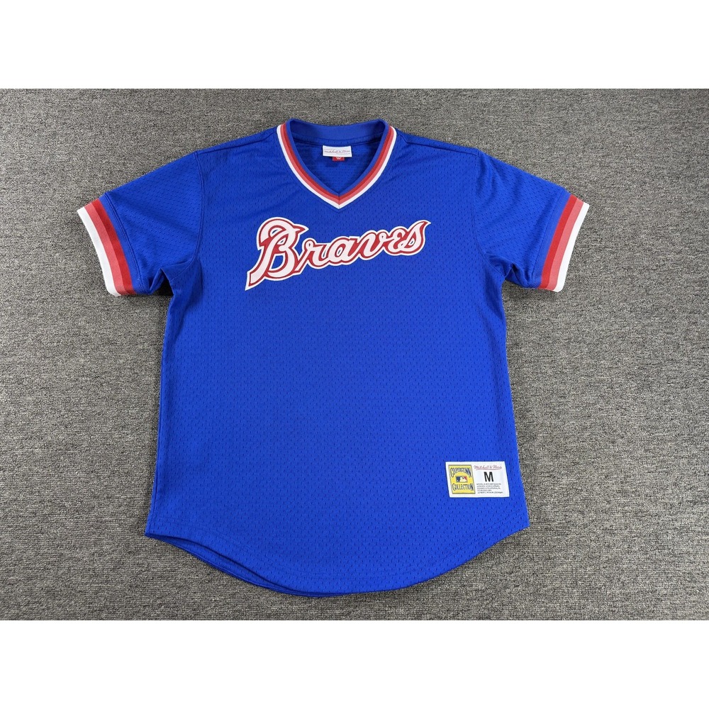 Atlanta Braves Jersey Mens Medium Blue MLB Baseball Mitchell & Ness Cooperstown